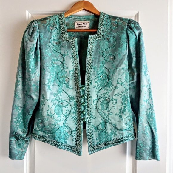 Vintage Nah Nah Collection Aqua Blue Jacquard Jacket - Picture 1 of 5